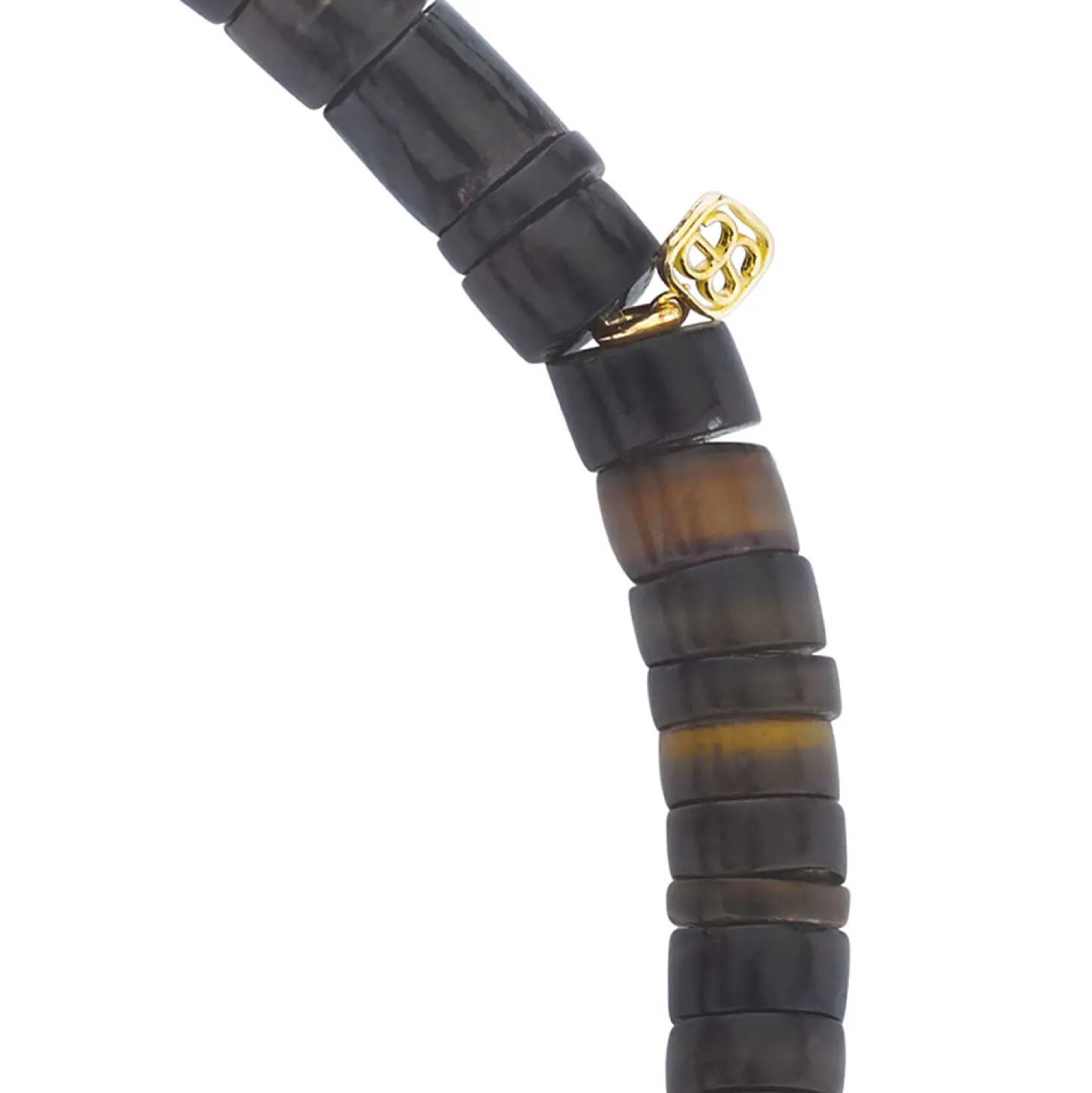 Men's Collection Gold & Diamond Horn on Dark Brown Heishi