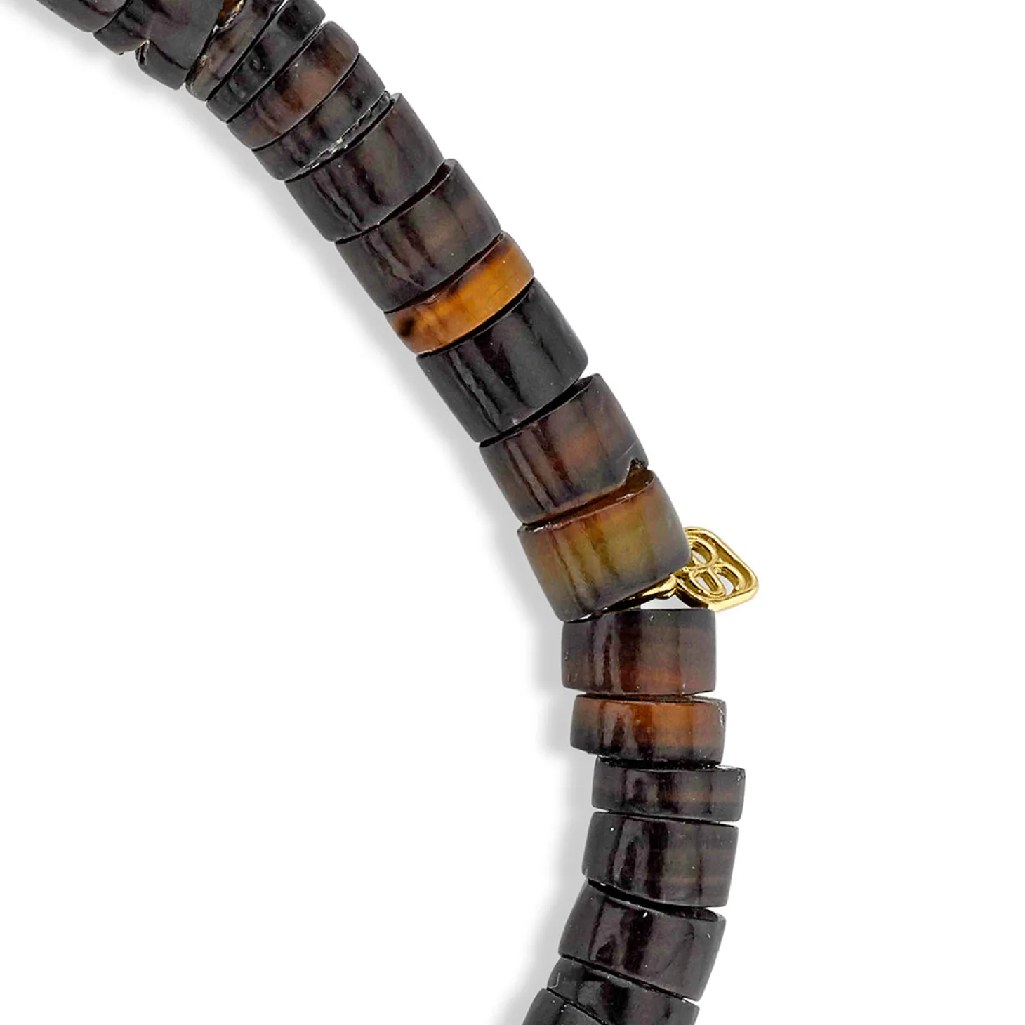 Men's Collection Gold & Enamel Tiny Mushroom on Dark Brown Heishi
