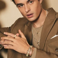 Men's Collection Gold Huggie Hoop and Lightning Bolt Charm Earrings