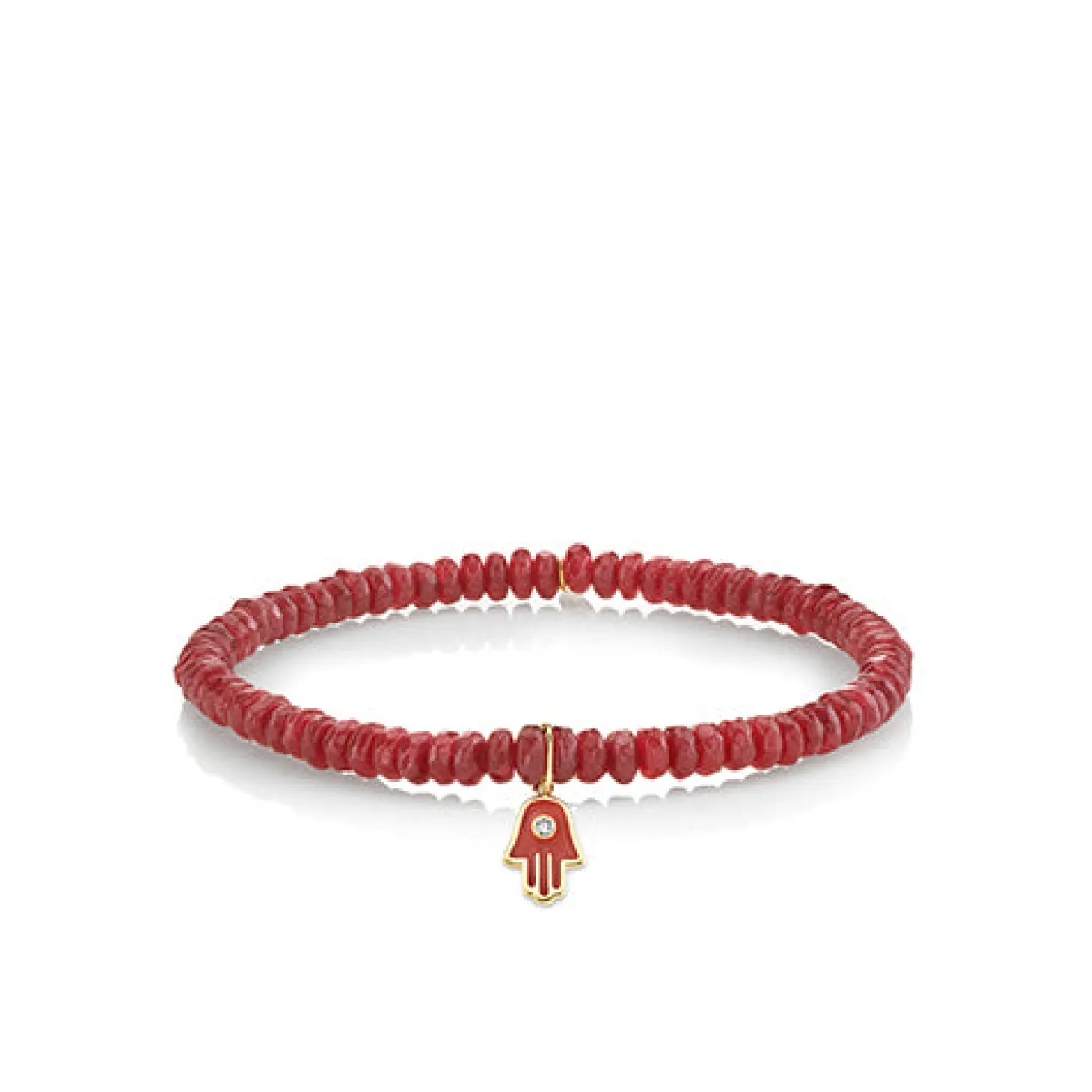 Men's Collection Gold Red Enamel Hamsa on Dark Red Jade