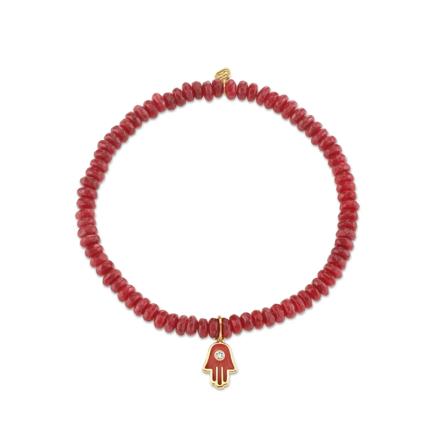 Men's Collection Gold Red Enamel Hamsa on Dark Red Jade