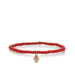 Men's Collection Mini Gold & Diamond Hamsa on Red Sea Bamboo