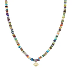 Men's Collection Pure Gold Eye on Rainbow Heishi Necklace
