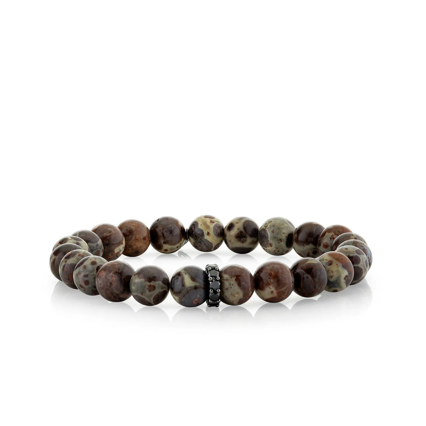 Men's Collection Rhodium & Black Diamond Rondelle on Jasper