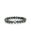 Men's Collection White Gold Soccer Ball Bead on Grey Cat's Eye