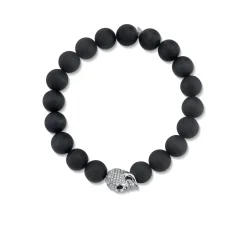Men's Collection White Gold & Pave Diamond Skull on Onyx