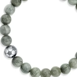 Men's Collection White Gold Soccer Ball Bead on Grey Cat's Eye