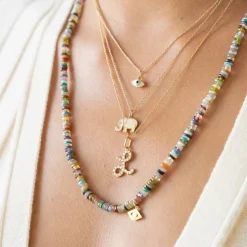 Pure Gold Eye on Rainbow Heishi Necklace
