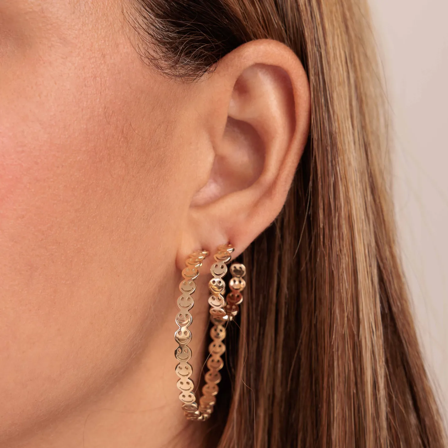 Pure Gold Happy Face Large Hoops