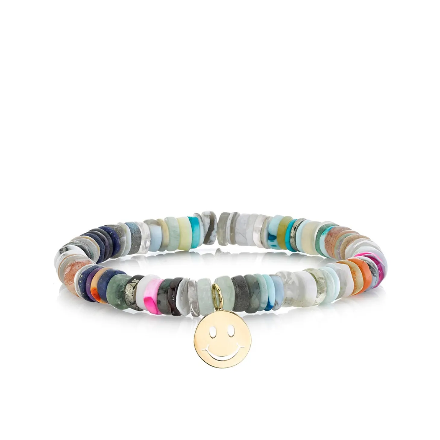 Pure Gold Small Happy Face on Rainbow Heishi