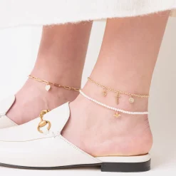 Pure Gold Tiny Bee Anklet on Fresh Water Pearls