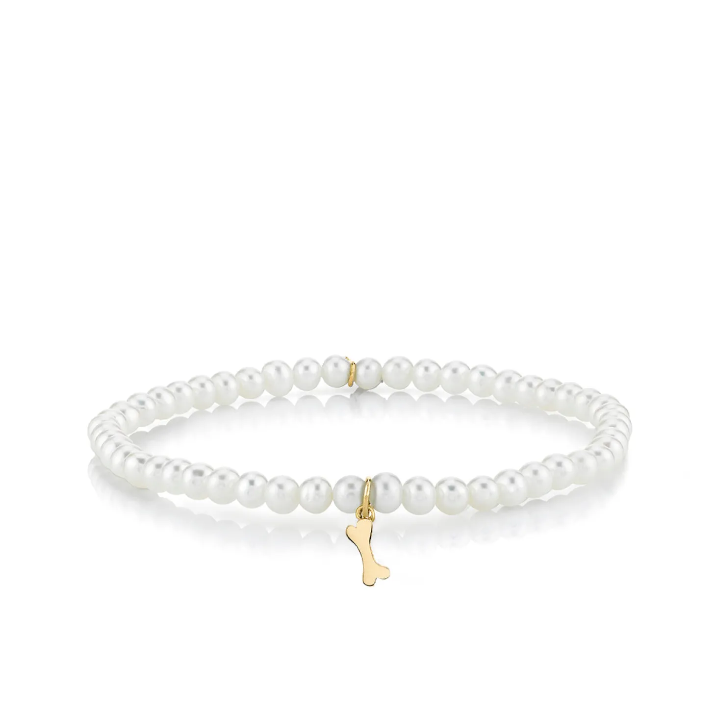 Pure Gold Tiny Dog Bone on Pearls