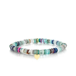 Pure Gold Tiny Heart on Rainbow Heishi