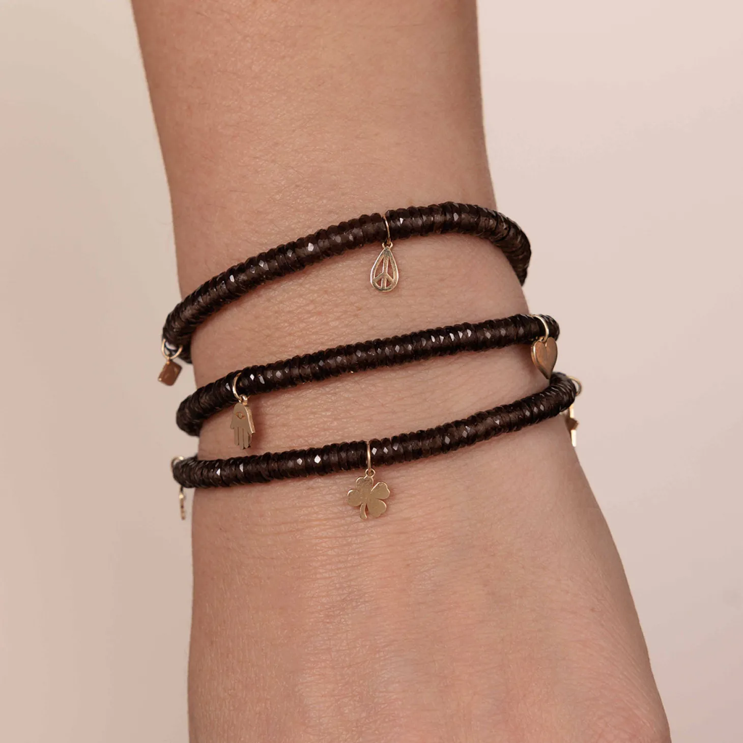 Pure Gold Tiny Multi-Charm Topaz Wrap Bracelet