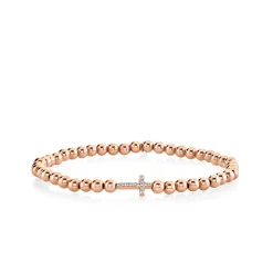 Rose Gold & Diamond Cross on 14k Rose Gold Beads