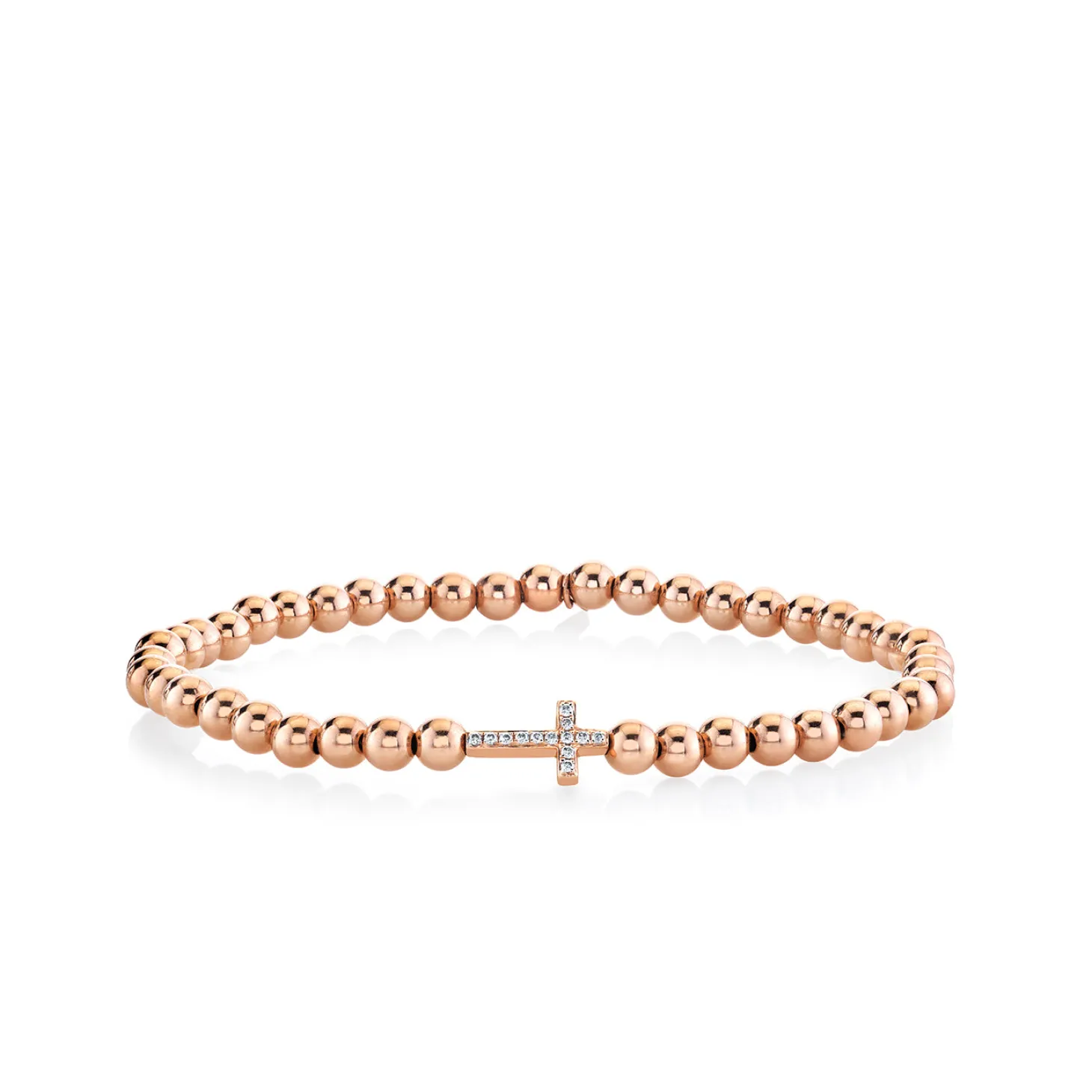 Rose Gold & Diamond Cross on 14k Rose Gold Beads