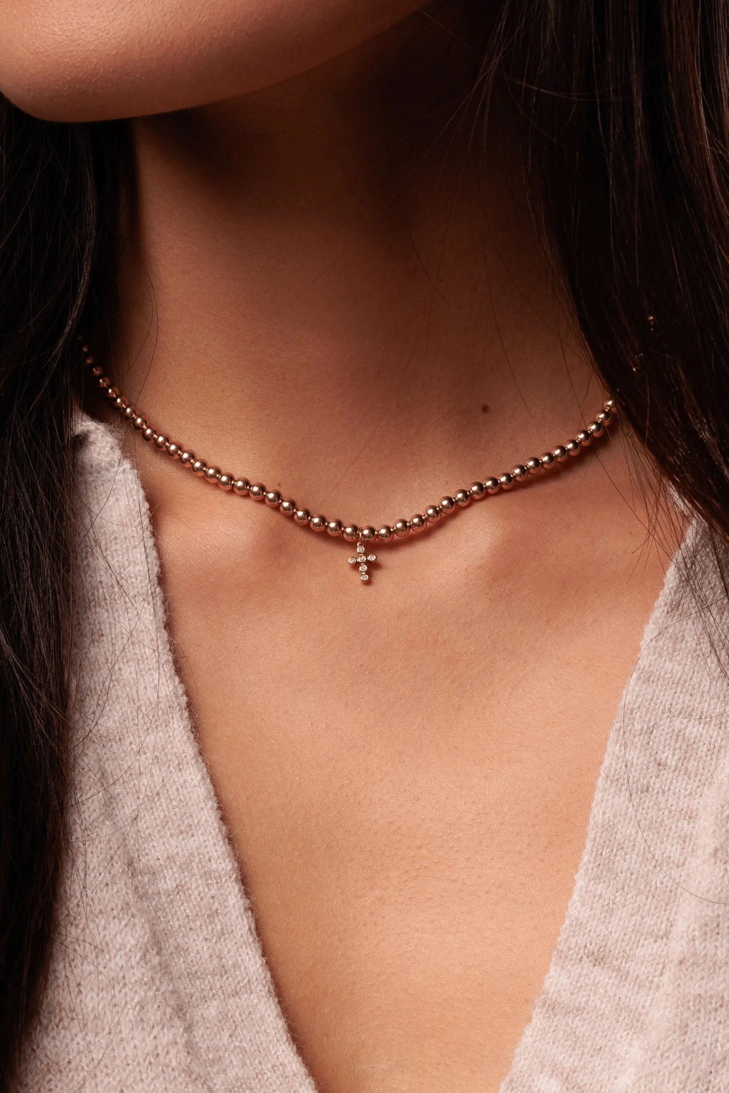 Rose Gold & Diamond Cross Necklace