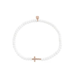 Rose Gold & Diamond Cross on Pearl