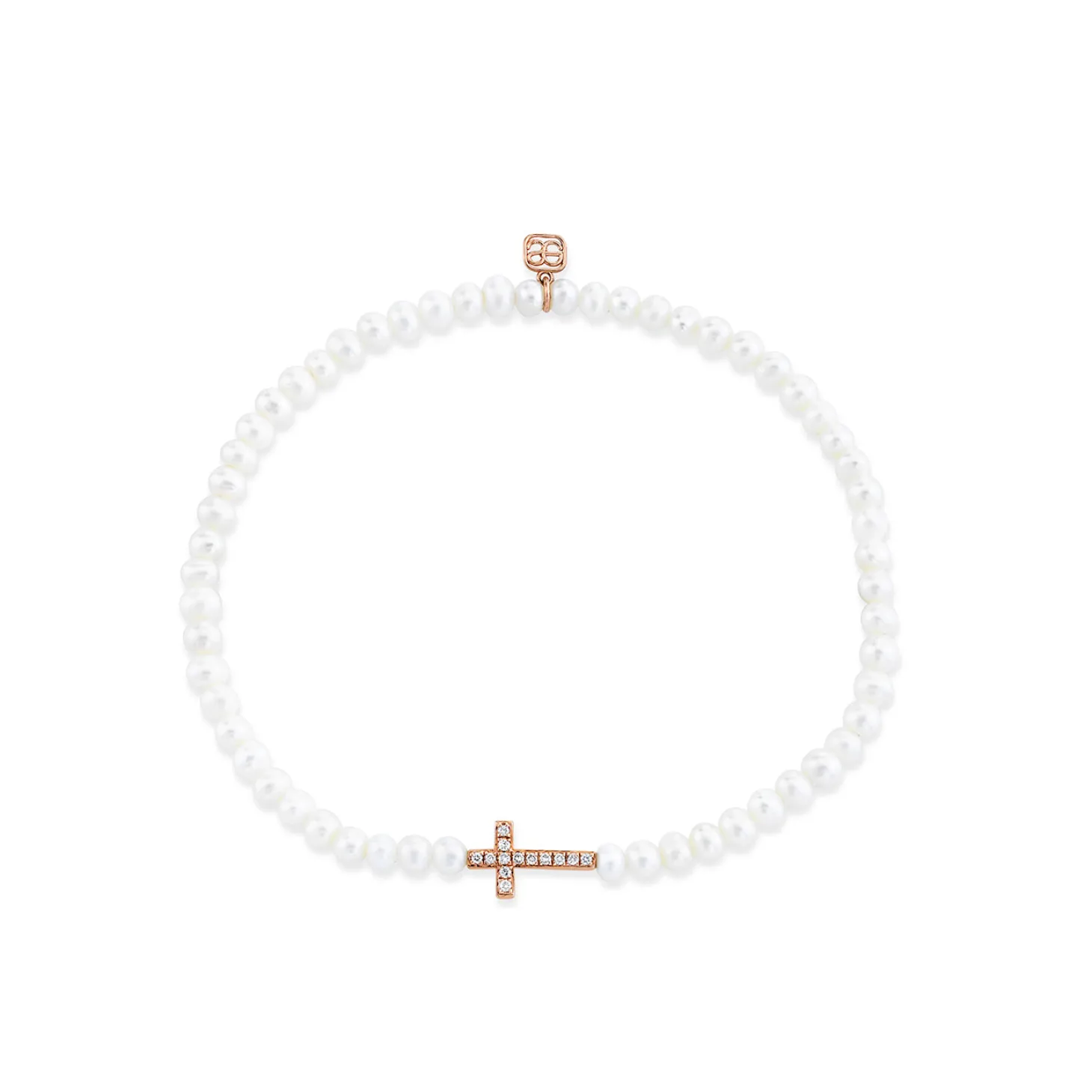 Rose Gold & Diamond Cross on Pearl