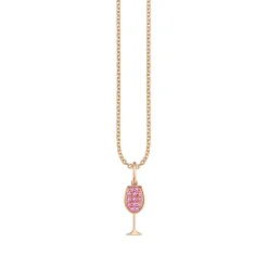 Rose Gold & Pink Sapphire Tiny Wine Glass Charm