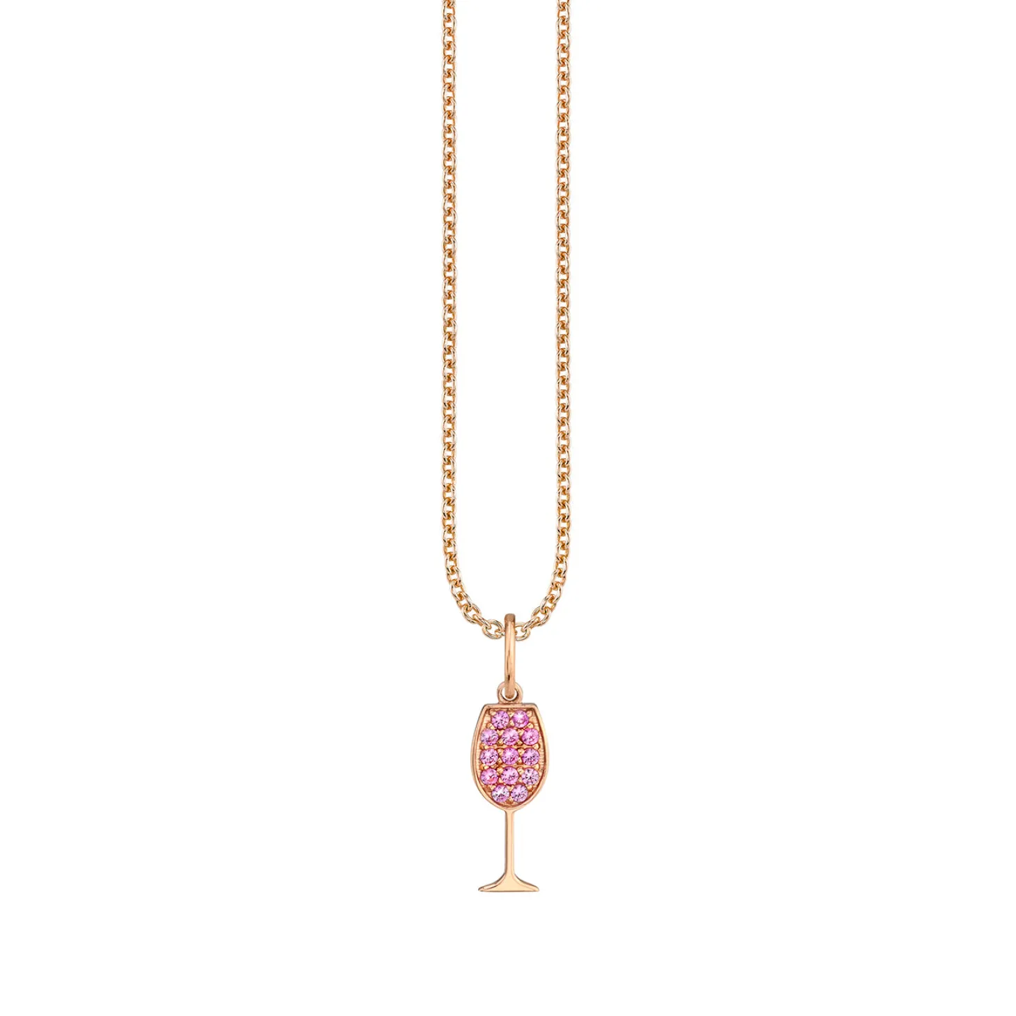Rose Gold & Pink Sapphire Tiny Wine Glass Charm