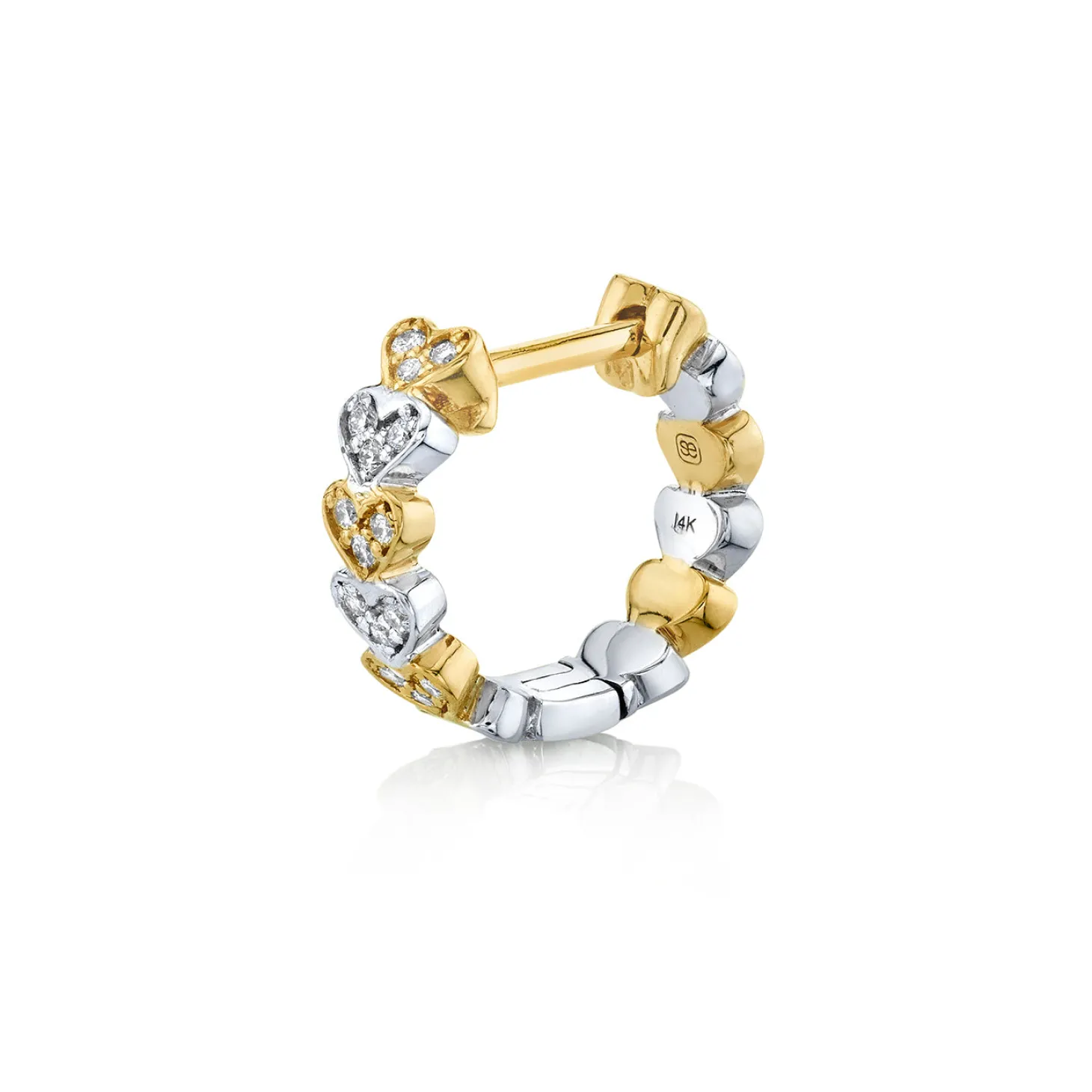 Two Tone Gold & Diamond Heart Eternity Huggie Hoops
