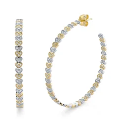 Two Tone Gold & Diamond Large Heart Eternity Hoops