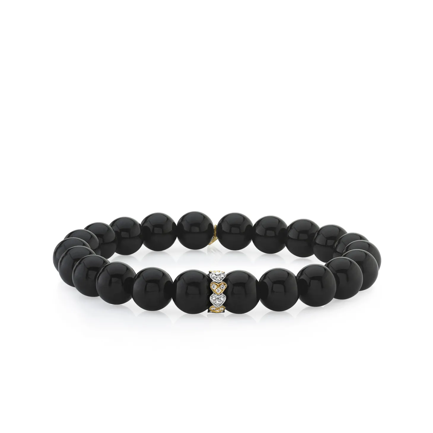 Two-Tone Gold & Diamond Eternity Heart Rondelle on Onyx