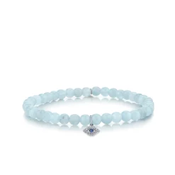 White Gold & Bezel Diamond Eye with Sapphire on Aquamarine