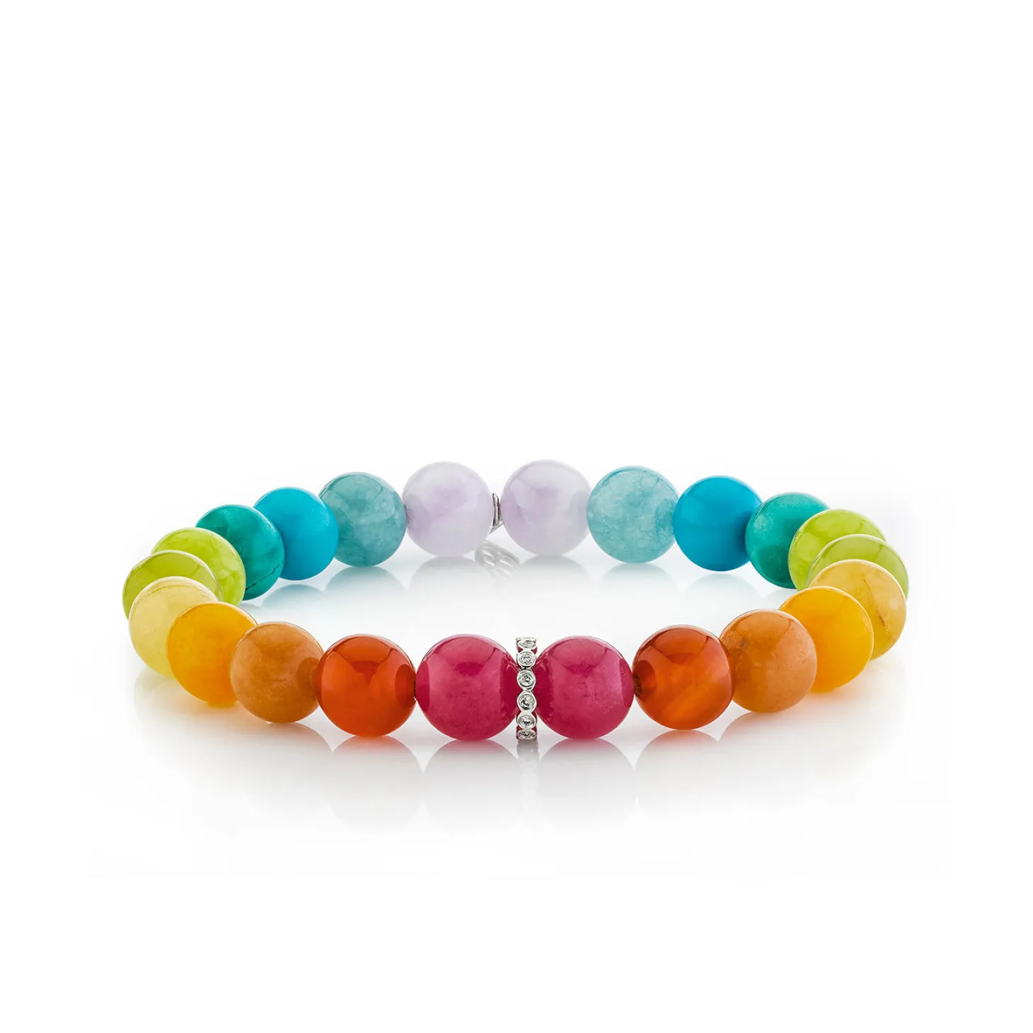 White Gold & Diamond Rondelle on Rainbow Jade