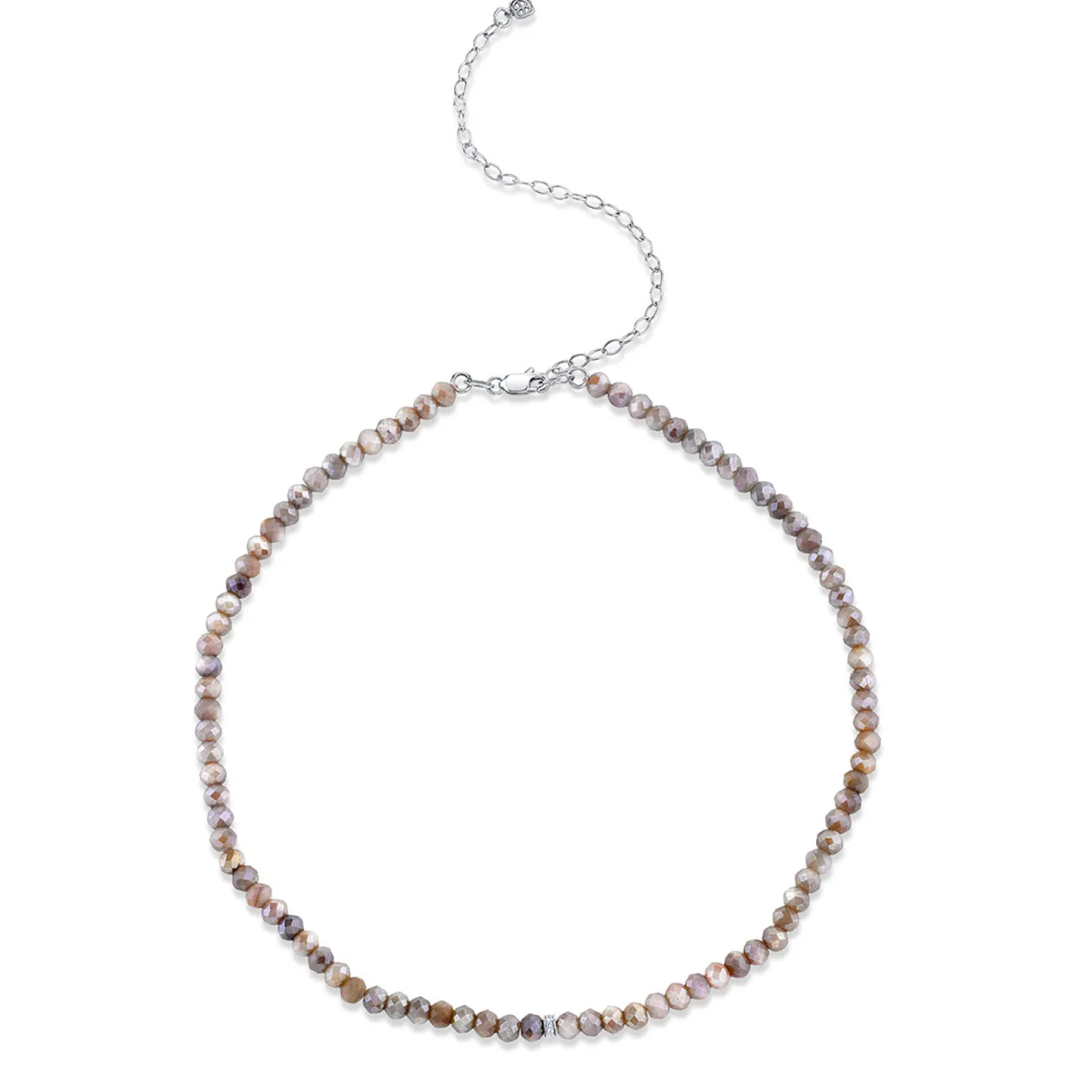 White Gold & Diamond Small Rondelle Australian Moonstone Choker