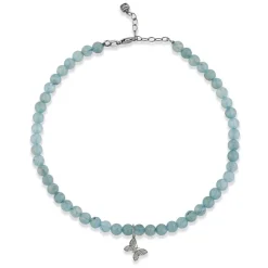 White Gold & Diamond Tiny Butterfly on Aquamarine Anklet