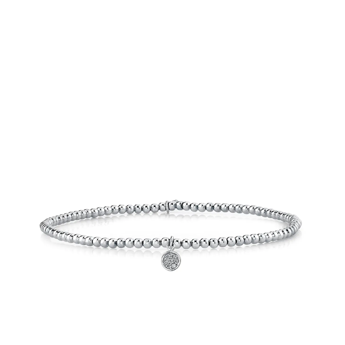 White Gold & Diamond Tiny Disc on White Gold Beads