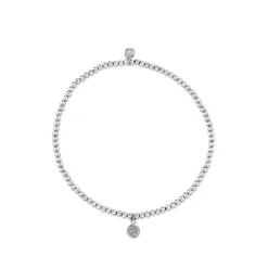 White Gold & Diamond Tiny Disc on White Gold Beads